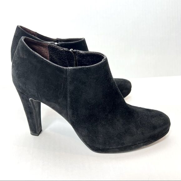 Sesto Meucci Italy Platform Heeled Ankle Booties Black Suede Almond Toe Size 9 - Picture 1 of 8